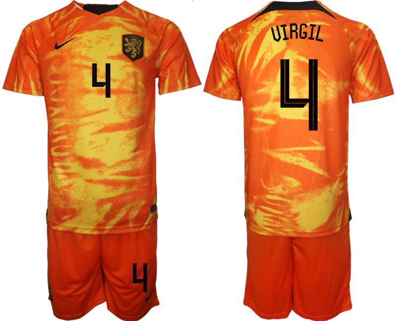 Men 2022 World Cup National Team Netherlands home orange #4 Soccer Jerseys->portugal jersey->Soccer Country Jersey